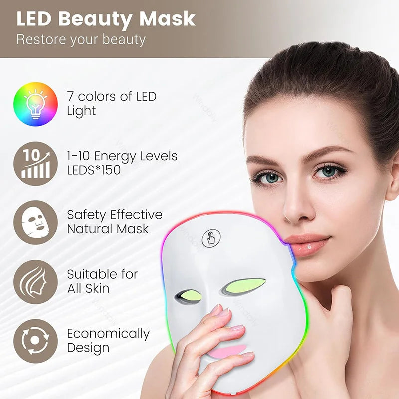 7 Colors LED Face Mask Light Therapy Rechargeable Wireless Facial Beauty Mask Anti Wrinkle Skin Tightening Skin Care Device Tool
