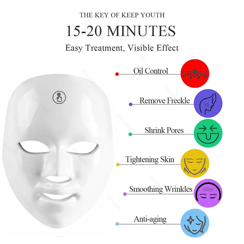 7 Colors LED Face Mask Light Therapy Rechargeable Wireless Facial Beauty Mask Anti Wrinkle Skin Tightening Skin Care Device Tool