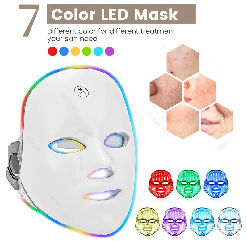 7 Colors LED Face Mask Light Therapy Rechargeable Wireless Facial Beauty Mask Anti Wrinkle Skin Tightening Skin Care Device Tool