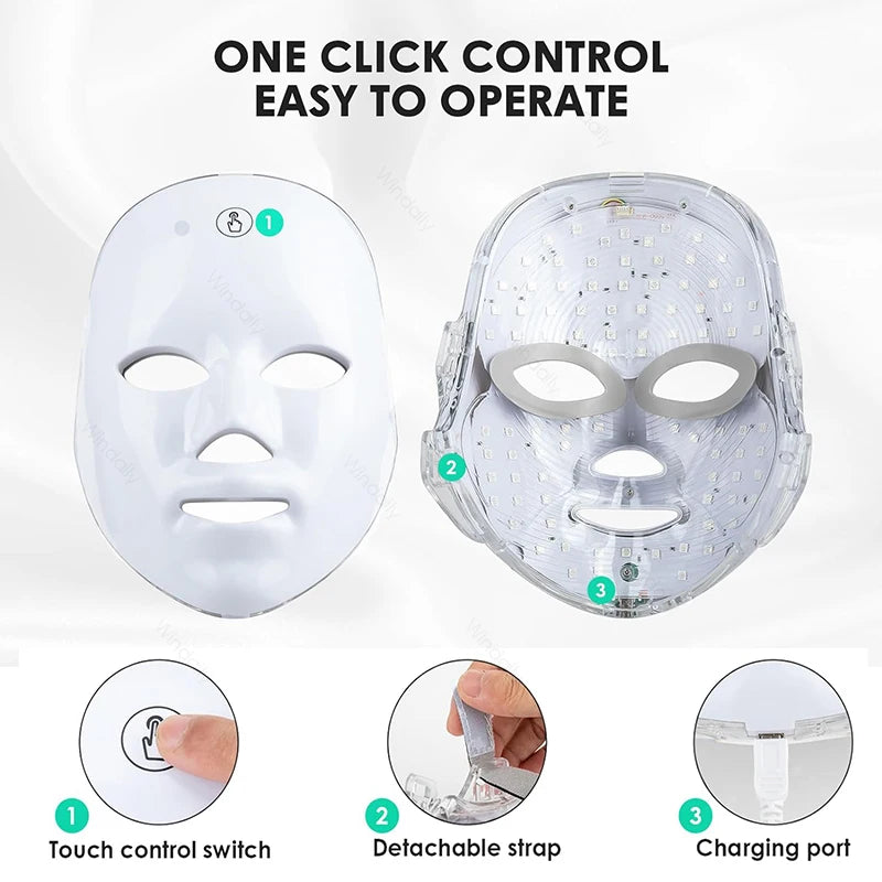 7 Colors LED Face Mask Light Therapy Rechargeable Wireless Facial Beauty Mask Anti Wrinkle Skin Tightening Skin Care Device Tool